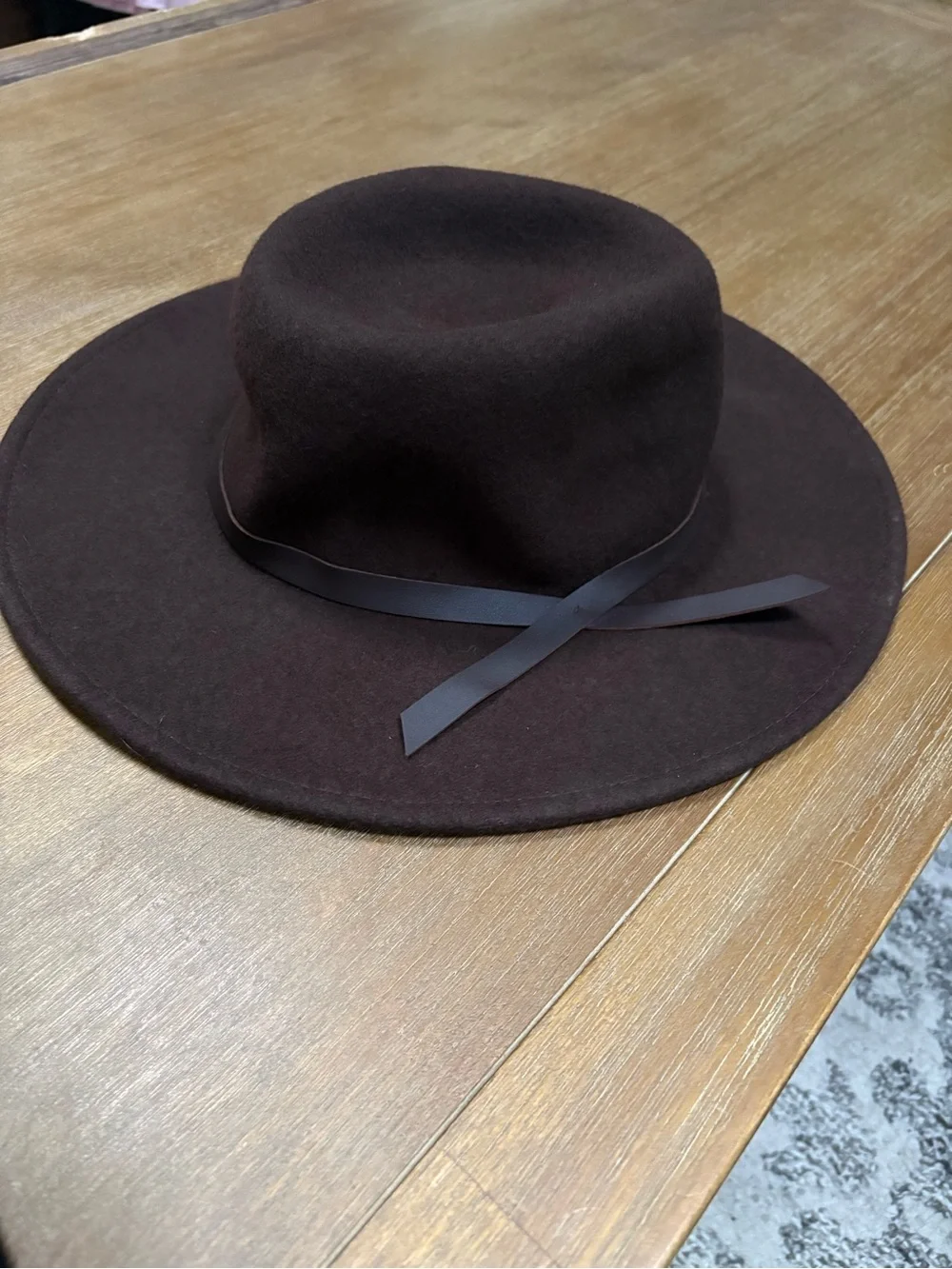 Universal Thread Chocolate Brown Wool Wide-Brim Hat with Leather Like Band